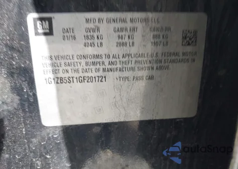 2016 Chevrolet Malibu Ls из США, поврежденный, VIN 1G1ZB5ST1GF201721